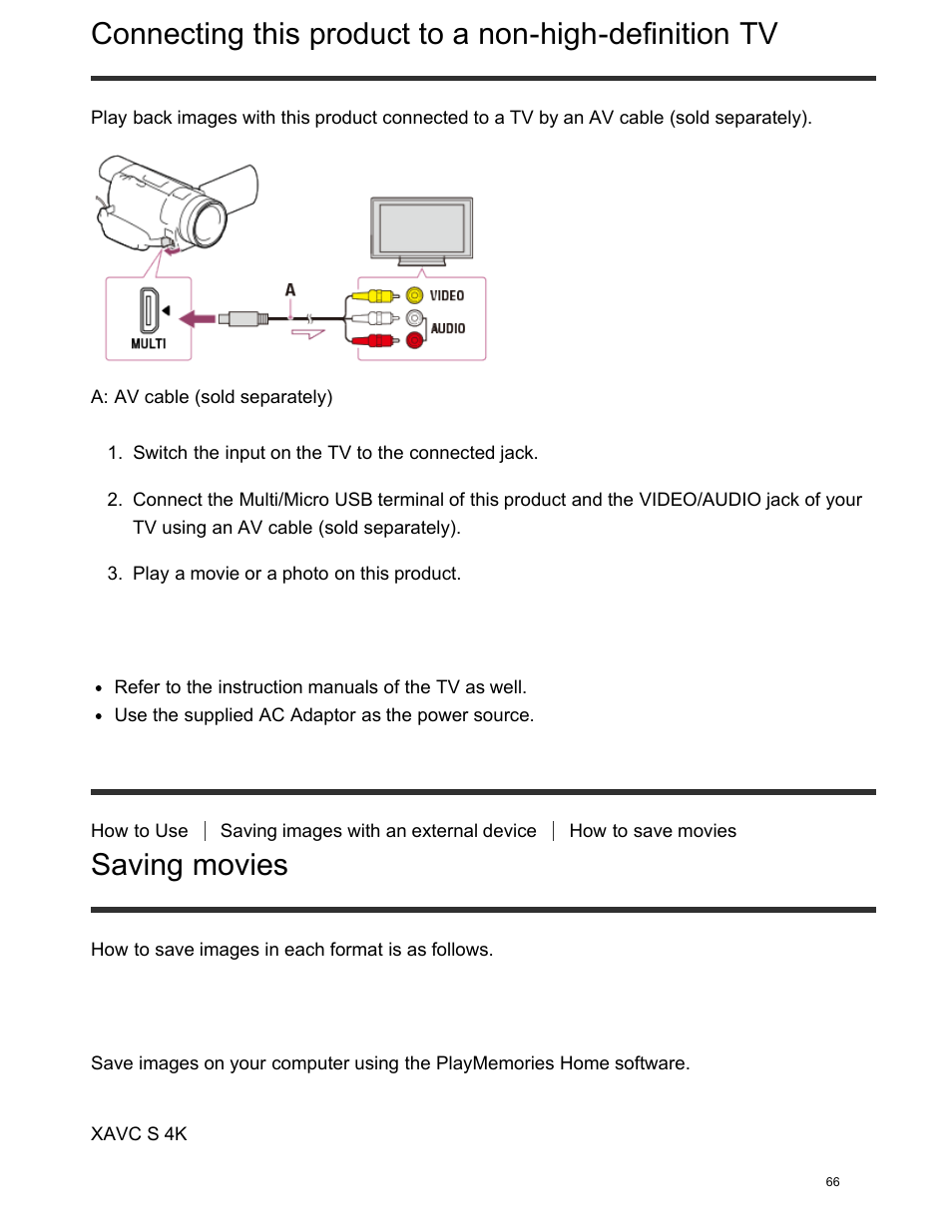 Saving movies | Sony FDR-AX100 User Manual | Page 78 / 204