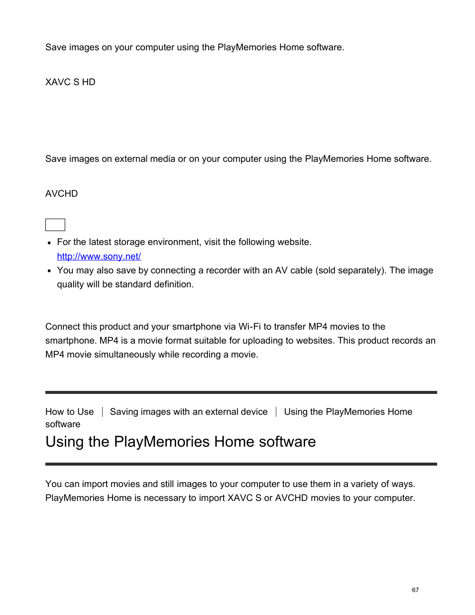 Using the playmemories home software | Sony FDR-AX100 User Manual | Page 79 / 204