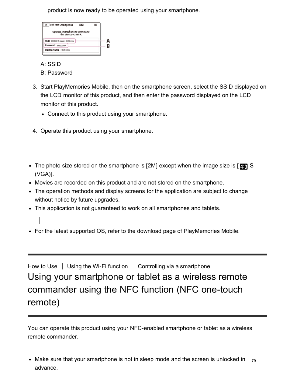 Commander using the nfc function (nfc one-touch, Remote) | Sony FDR-AX100 User Manual | Page 91 / 204