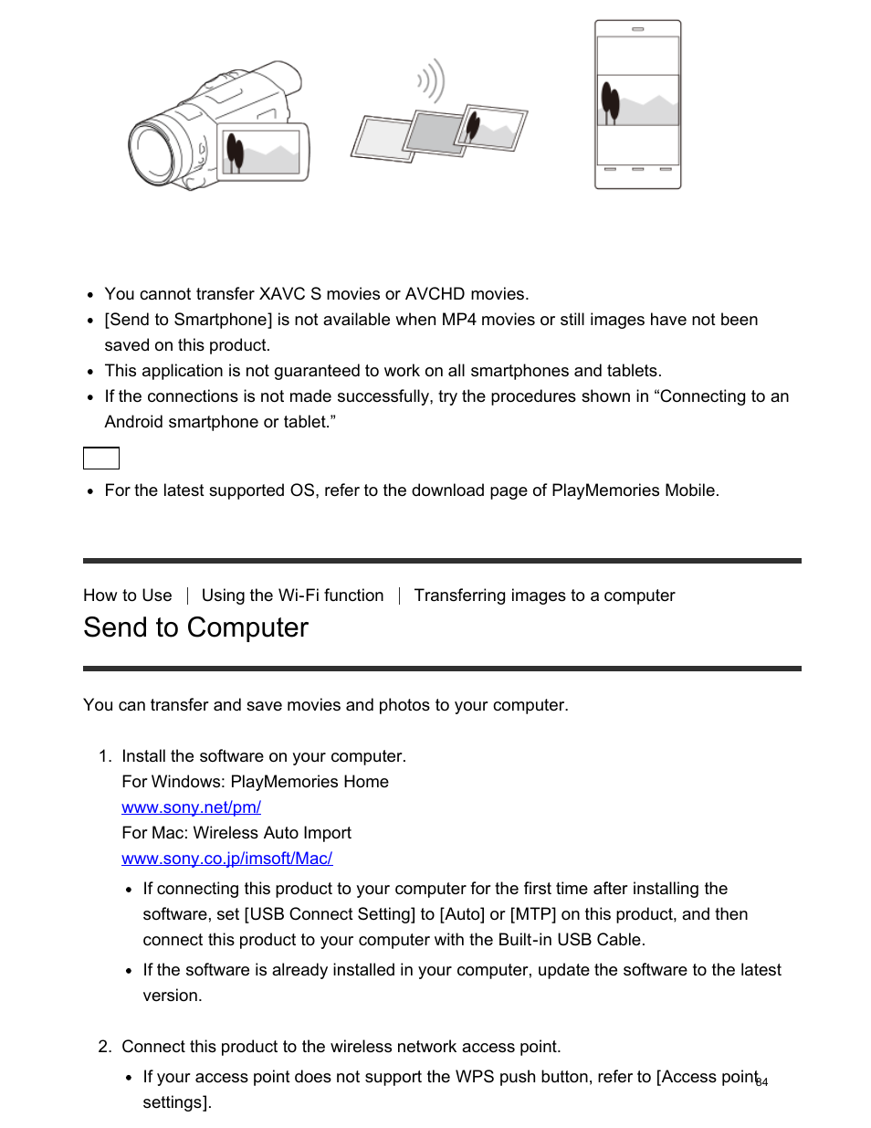 Send to computer | Sony FDR-AX100 User Manual | Page 96 / 204