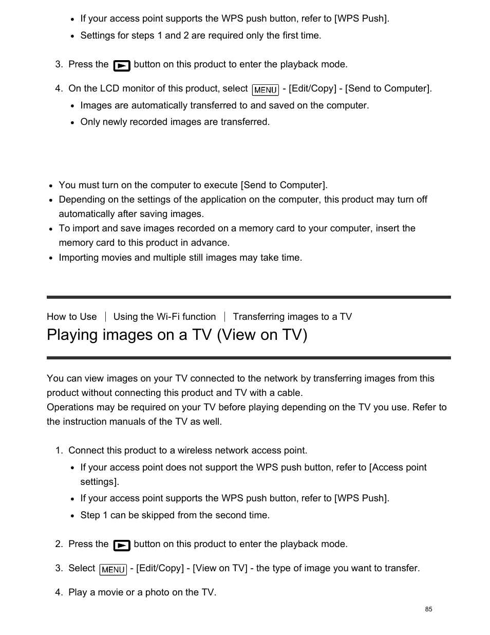 Playing images on a tv (view on tv) | Sony FDR-AX100 User Manual | Page 97 / 204