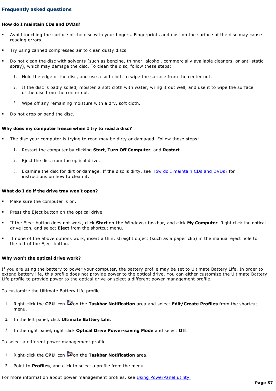 Frequently asked questions | Sony PCG-V505EXP User Manual | Page 57 / 148