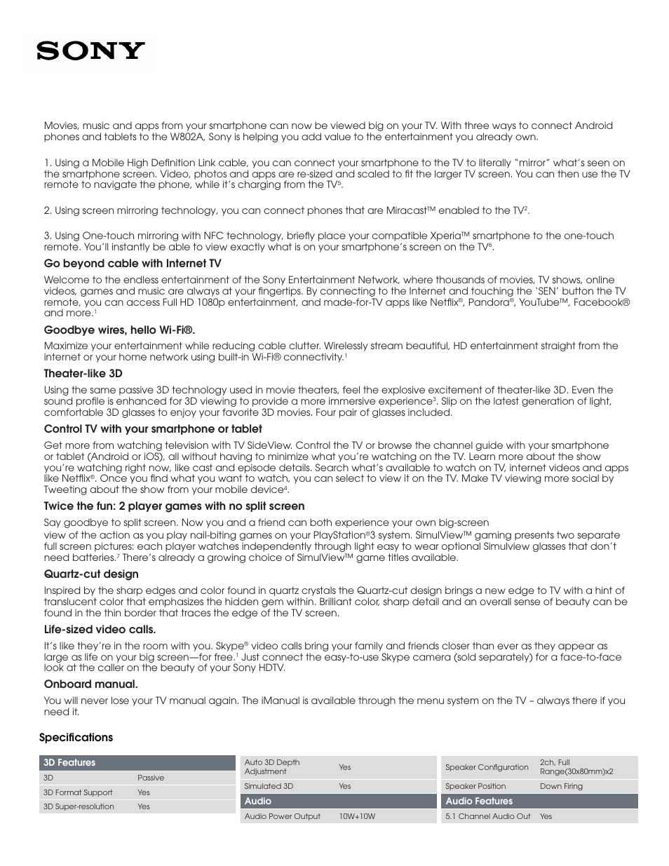 Sony KDL-55W802A User Manual | Page 2 / 5