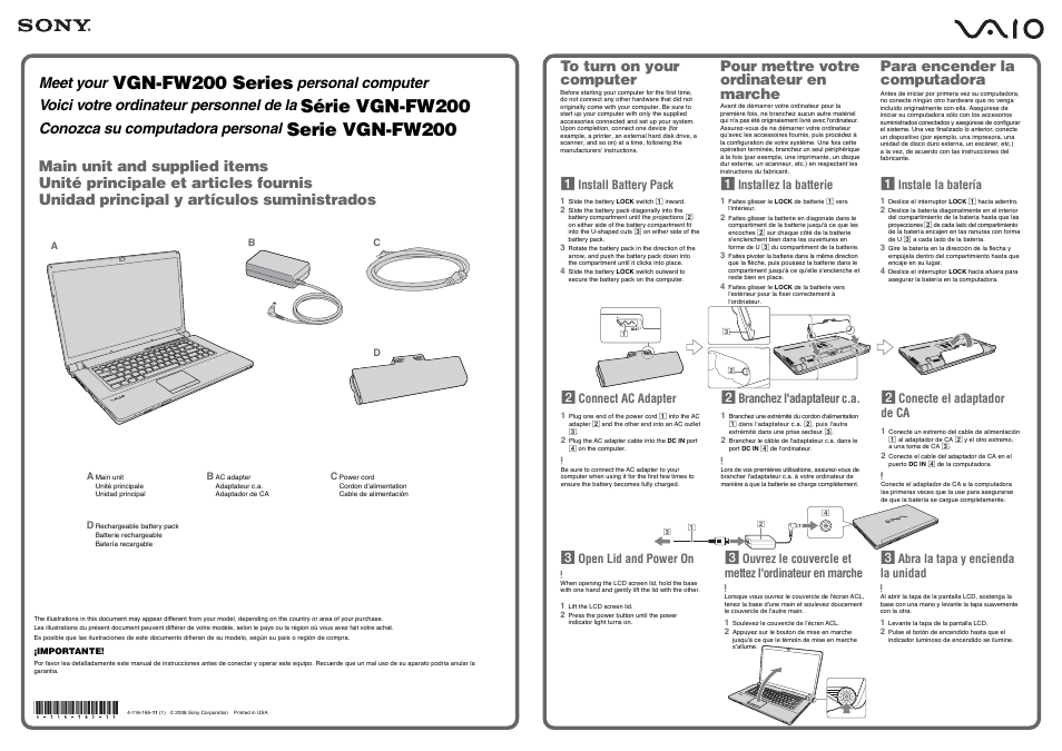 Sony VGN-FW290Y User Manual | 2 pages