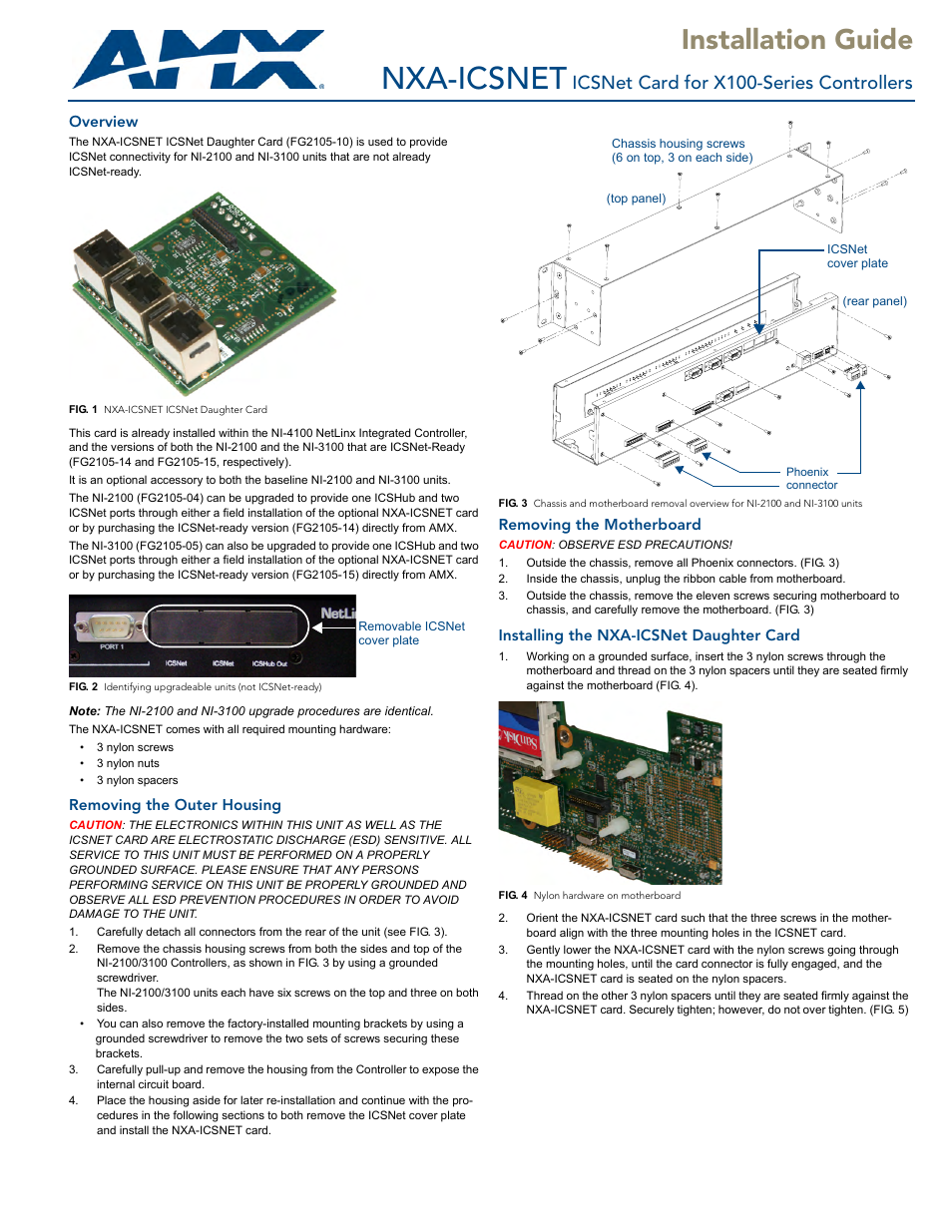 AMX ICSNet Daughter Card NXA-ICSNET User Manual | 2 pages