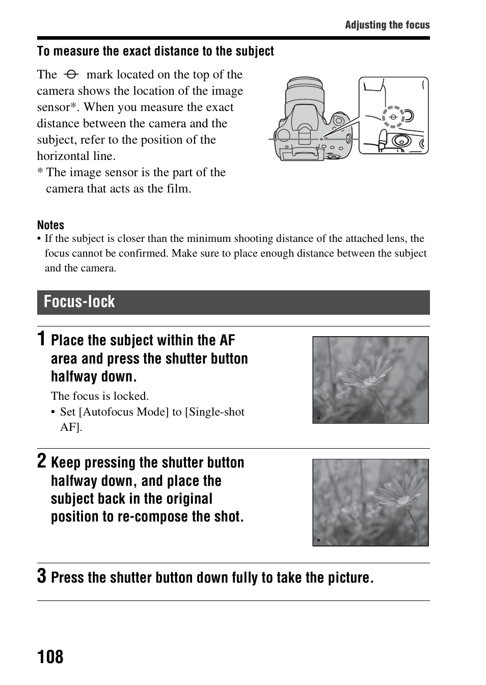 Focus-lock | Sony SLT-A58 User Manual | Page 108 / 215