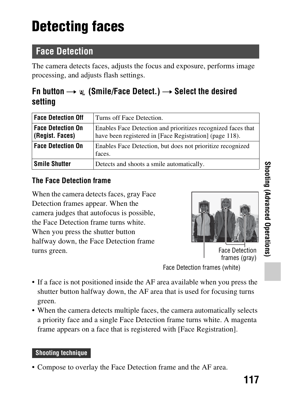 Detecting faces, Face detection, Ion (117) | Sony SLT-A58 User Manual | Page 117 / 215