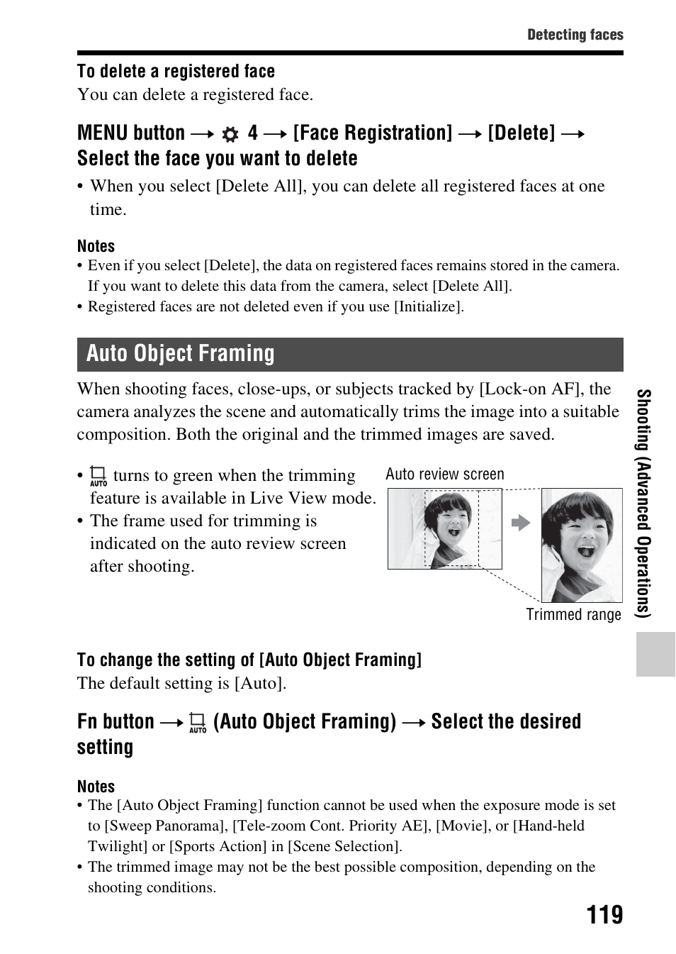 Auto object framing | Sony SLT-A58 User Manual | Page 119 / 215