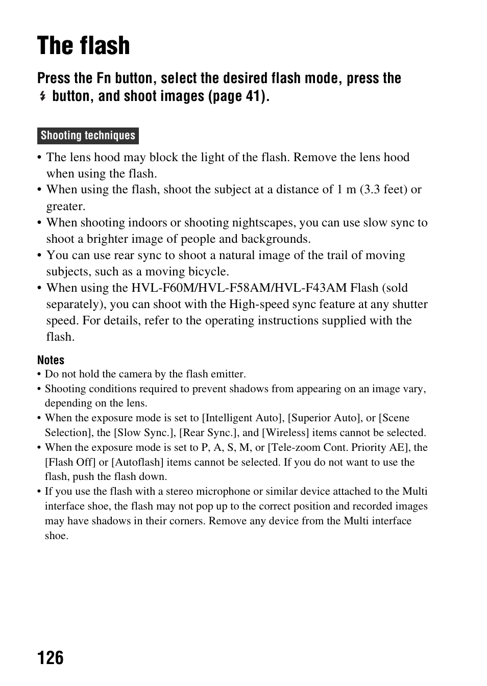 The flash | Sony SLT-A58 User Manual | Page 126 / 215