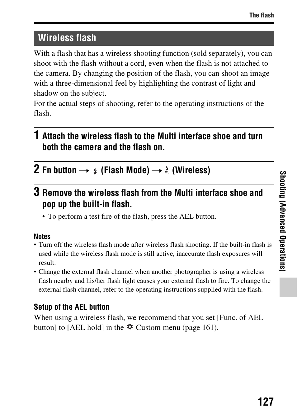 Wireless flash | Sony SLT-A58 User Manual | Page 127 / 215