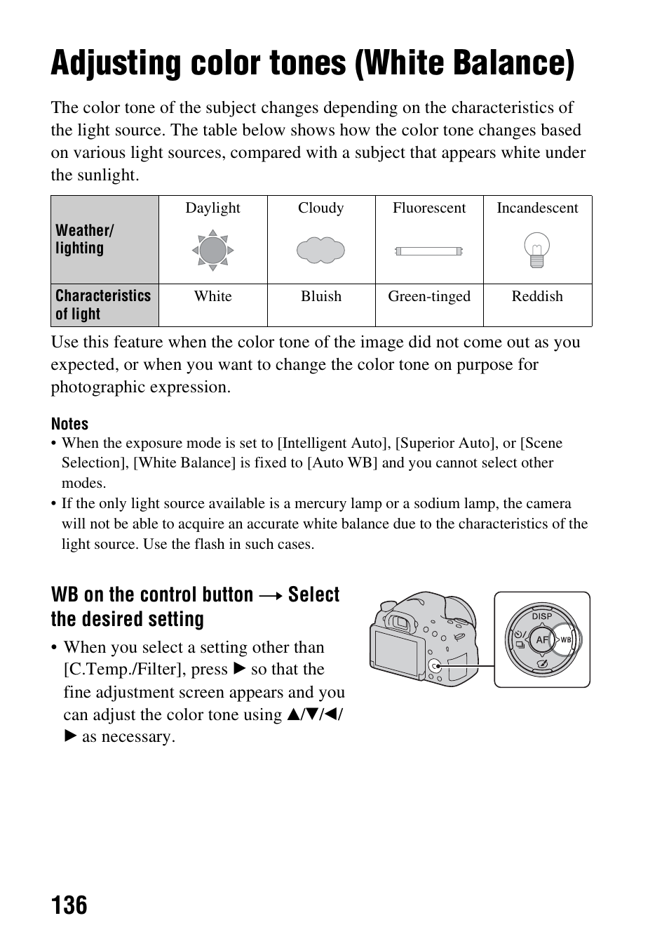 Adjusting color tones (white balance), Lance (136) | Sony SLT-A58 User Manual | Page 136 / 215