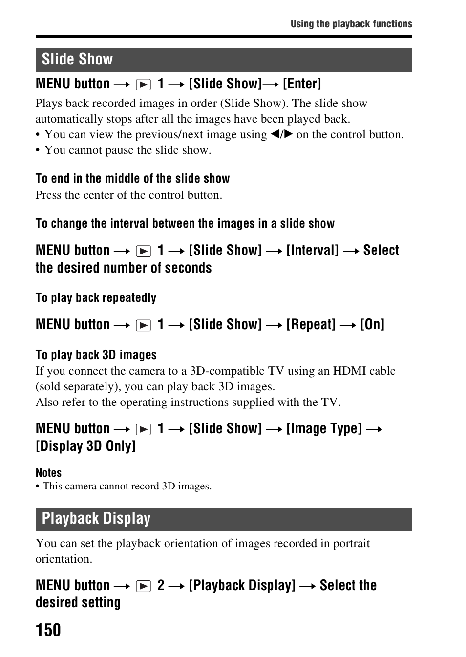 Slide show, Playback display, Slide show playback display | Sony SLT-A58 User Manual | Page 150 / 215