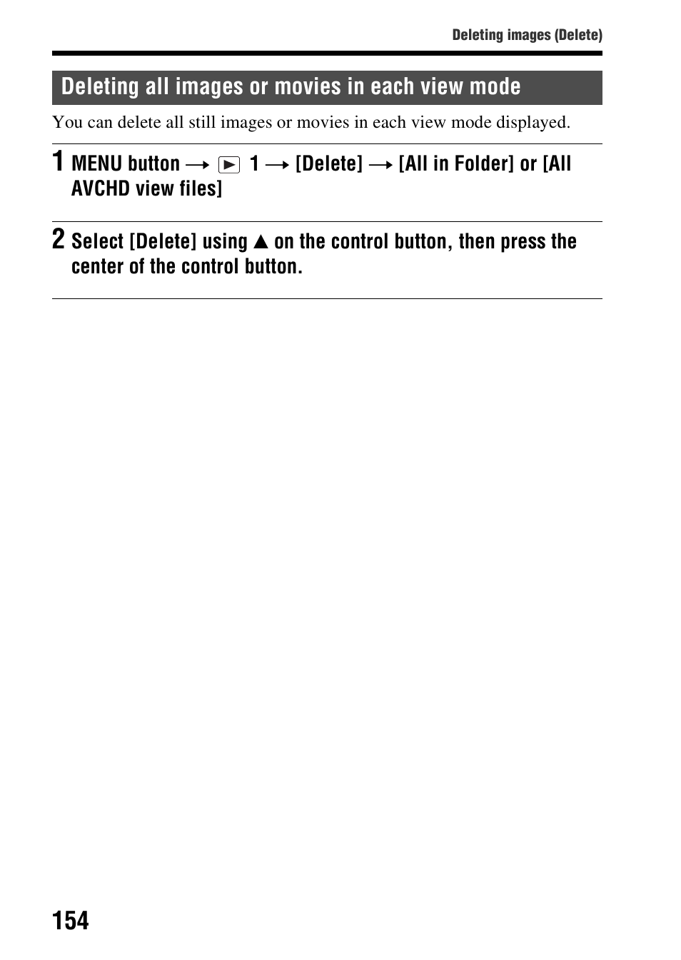 Deleting all images or movies in each view mode | Sony SLT-A58 User Manual | Page 154 / 215