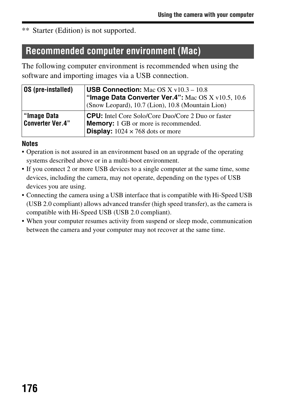 Recommended computer environment (mac) | Sony SLT-A58 User Manual | Page 176 / 215