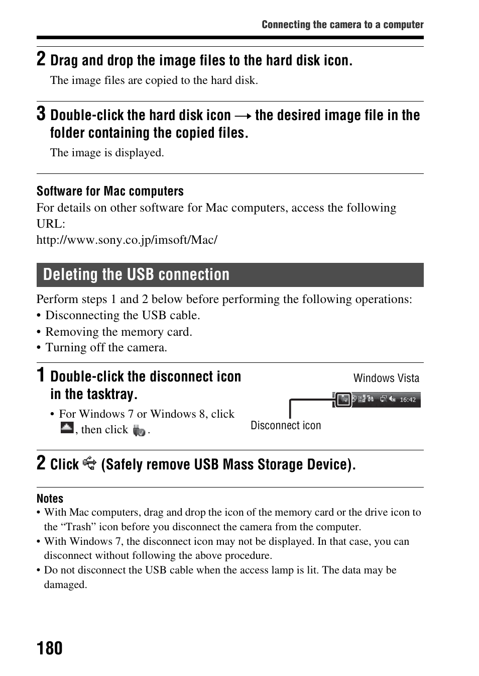 Deleting the usb connection | Sony SLT-A58 User Manual | Page 180 / 215