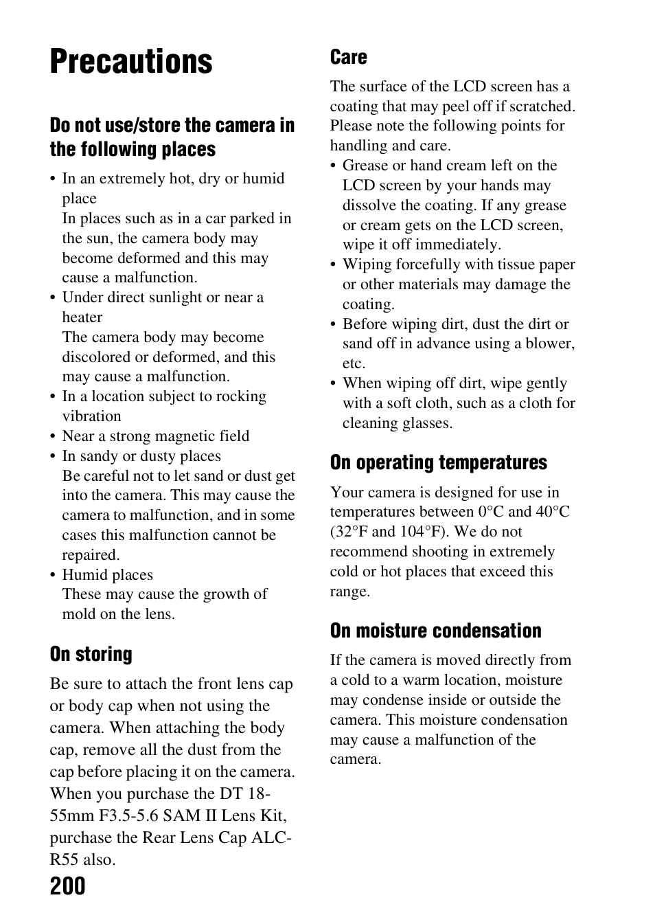 Precautions | Sony SLT-A58 User Manual | Page 200 / 215