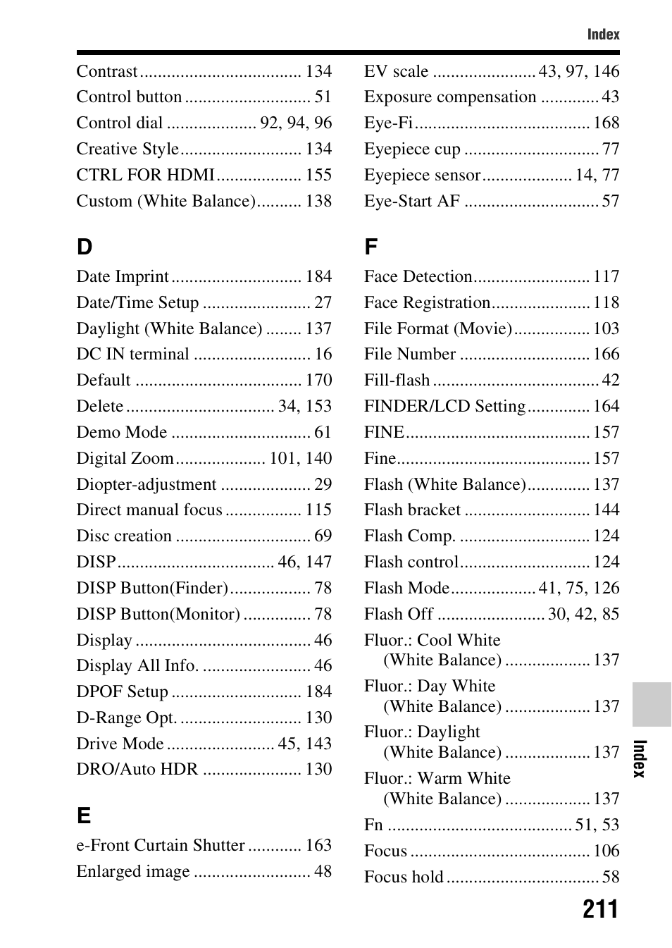 Sony SLT-A58 User Manual | Page 211 / 215