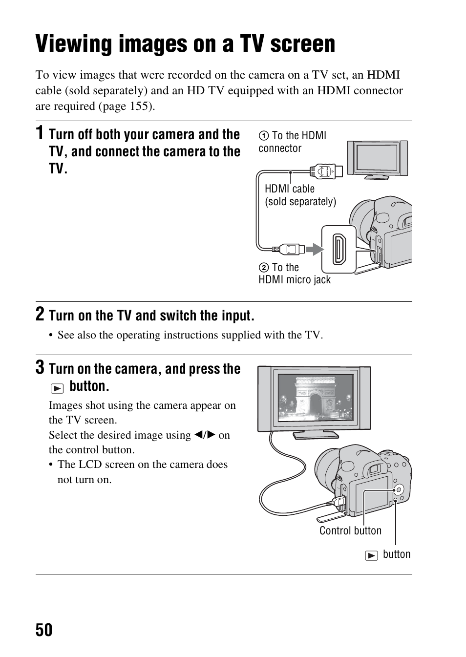 Viewing images on a tv screen | Sony SLT-A58 User Manual | Page 50 / 215