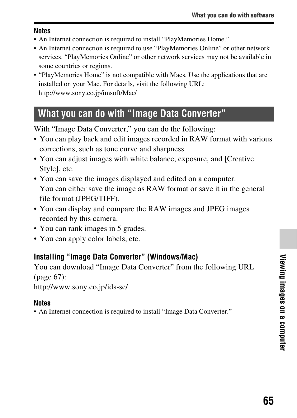 What you can do with “image data converter | Sony SLT-A58 User Manual | Page 65 / 215