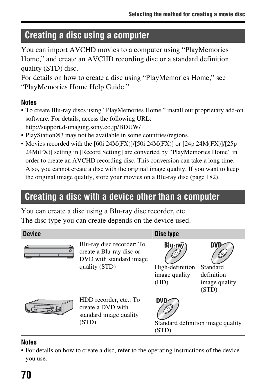 Creating a disc using a computer | Sony SLT-A58 User Manual | Page 70 / 215