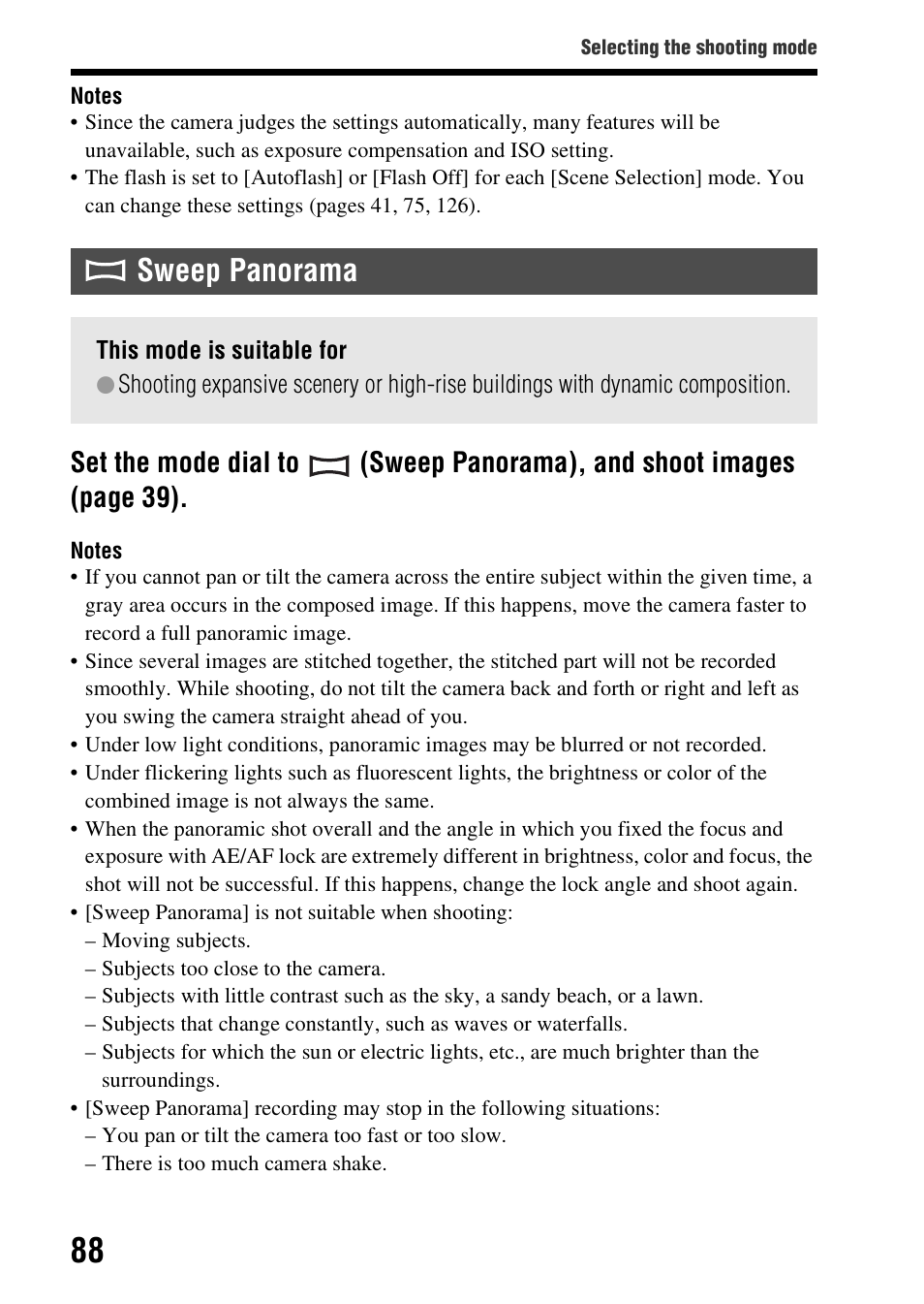 Sweep panorama | Sony SLT-A58 User Manual | Page 88 / 215