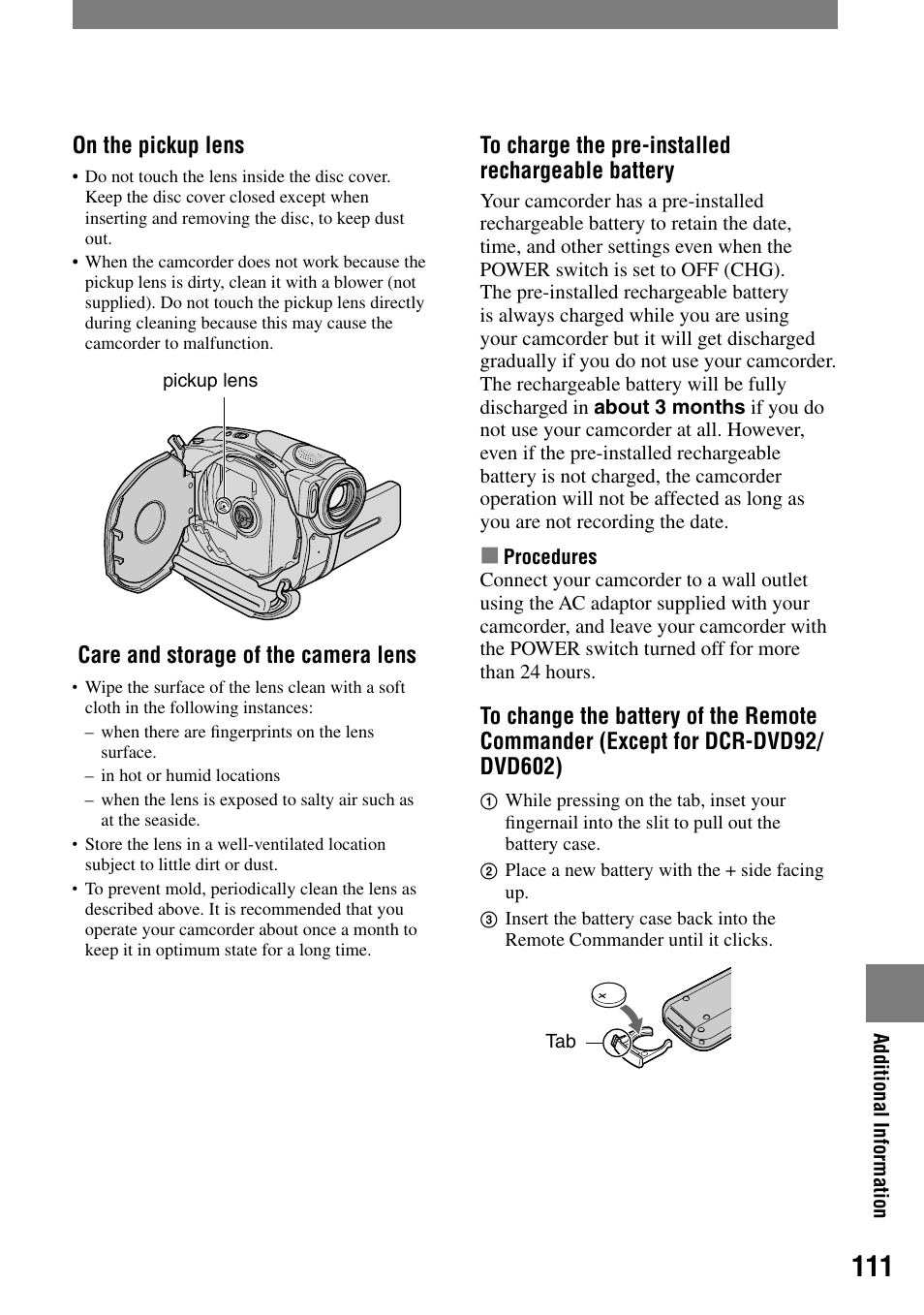 Sony DCR-DVD92 User Manual | Page 111 / 120