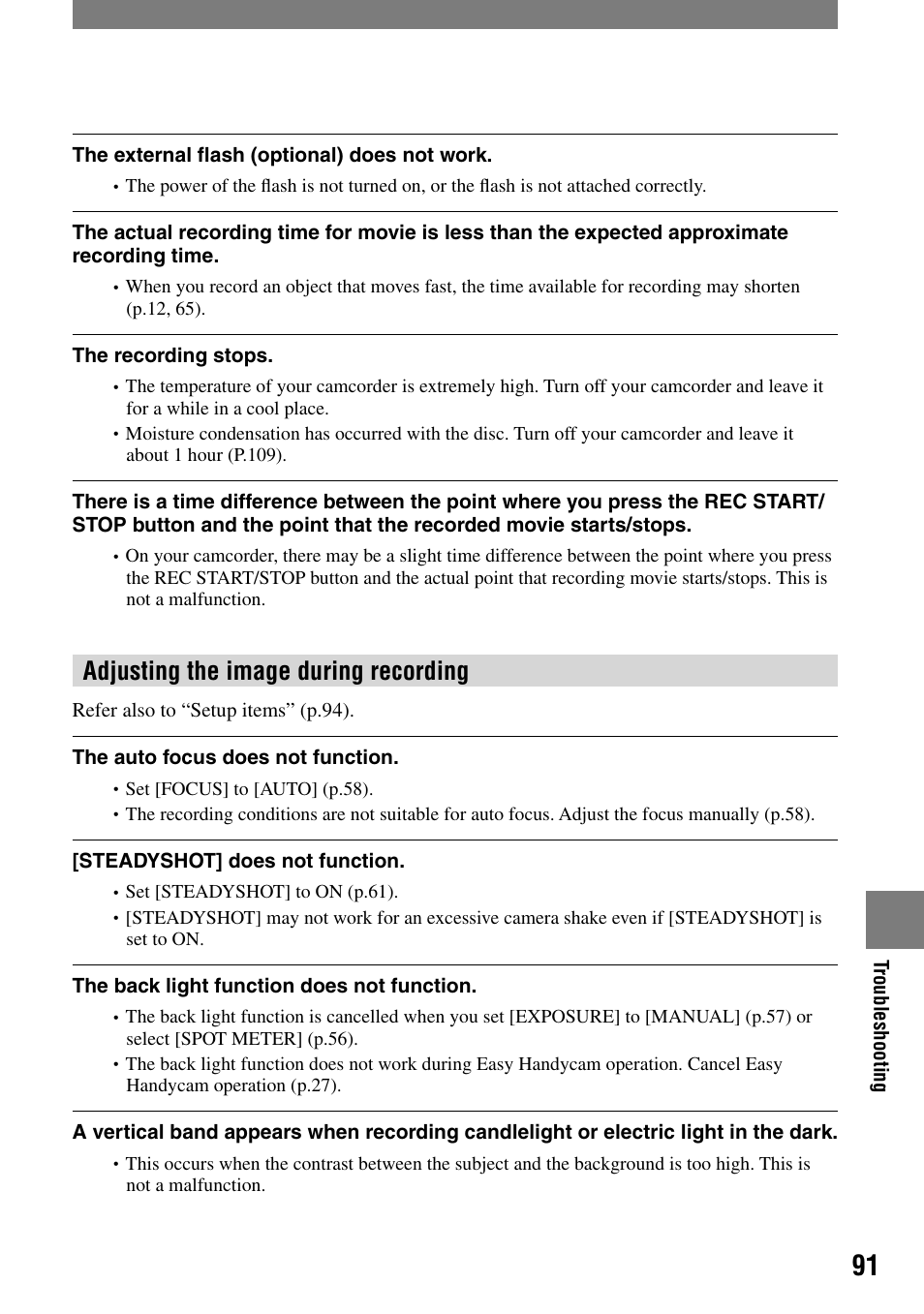 Adjusting the image during recording | Sony DCR-DVD92 User Manual | Page 91 / 120