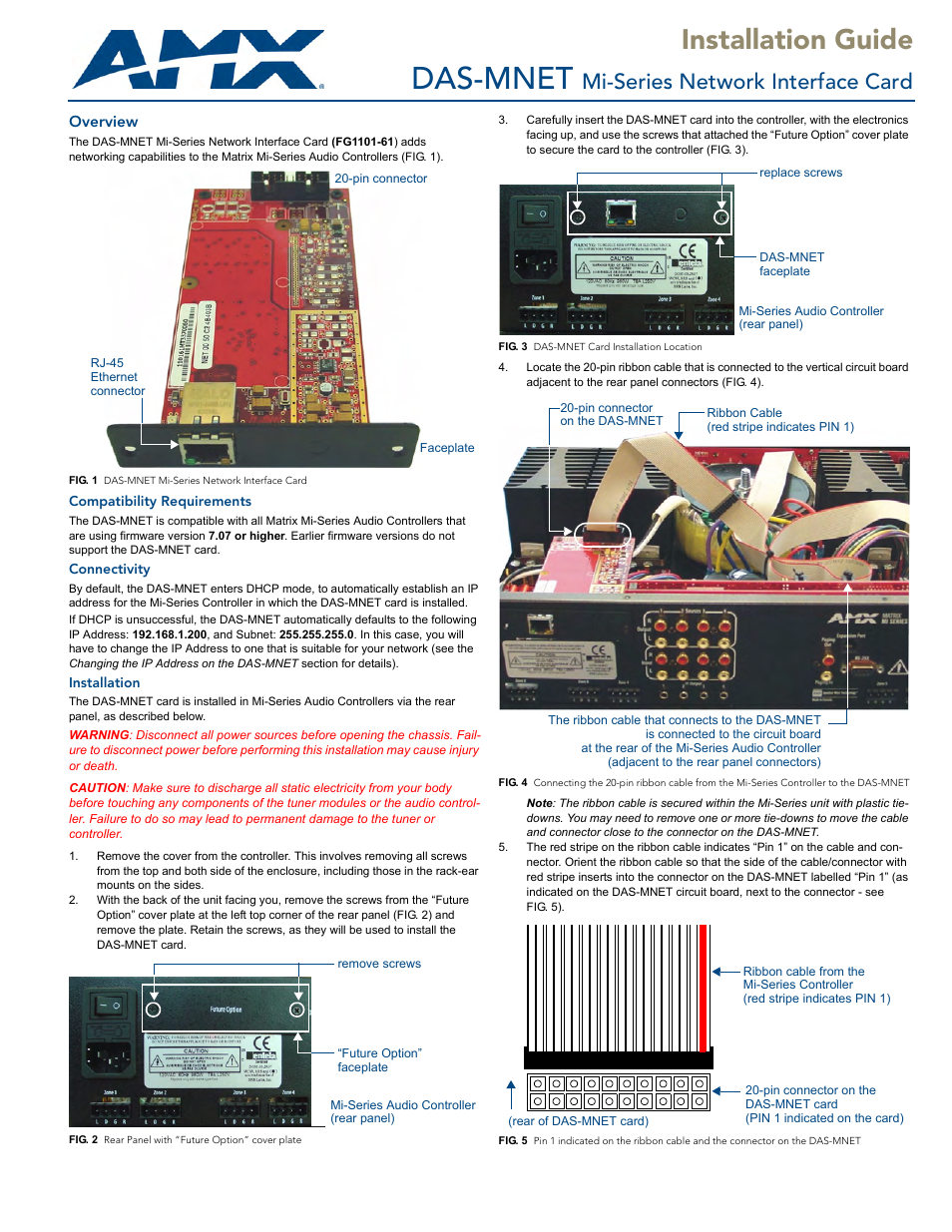 AMX Mi-Series Network Interface Card DAS-MNET User Manual | 2 pages