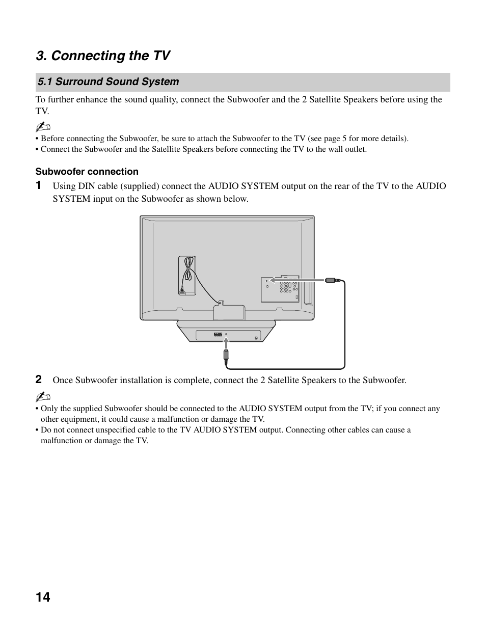 Connecting the tv, 1 surround sound system, 14 3. connecting the tv | Sony KDL-37N4000 User Manual | Page 14 / 48