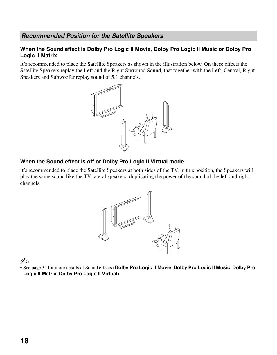 Recommended position for the satellite speakers, Recommended position for the satellite, Speakers | Sony KDL-37N4000 User Manual | Page 18 / 48