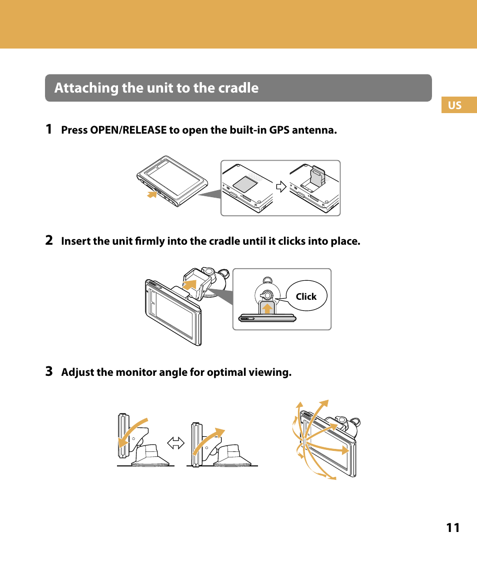 Attaching the unit to the cradle 1 | Sony NV-U84 User Manual | Page 11 / 104