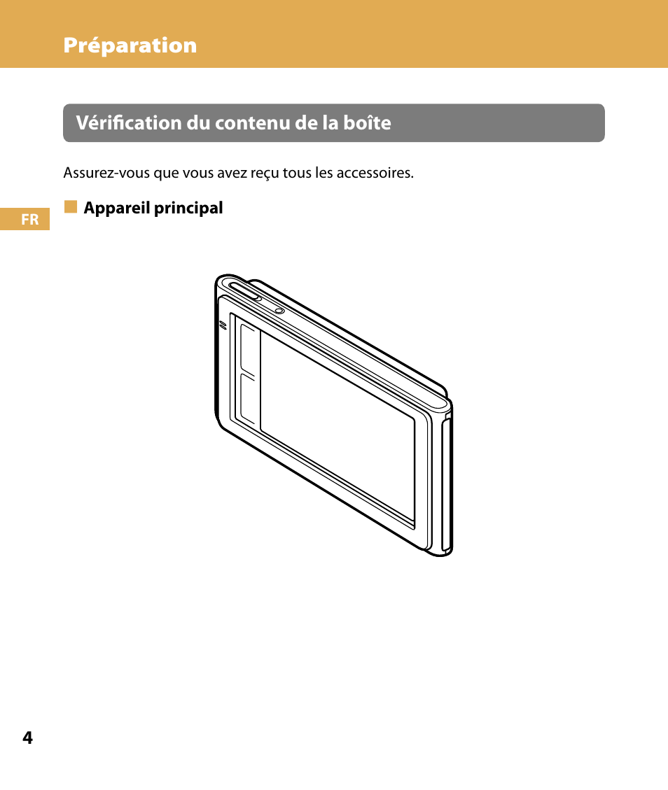 Préparation, Vérification du contenu de la boîte | Sony NV-U84 User Manual | Page 38 / 104