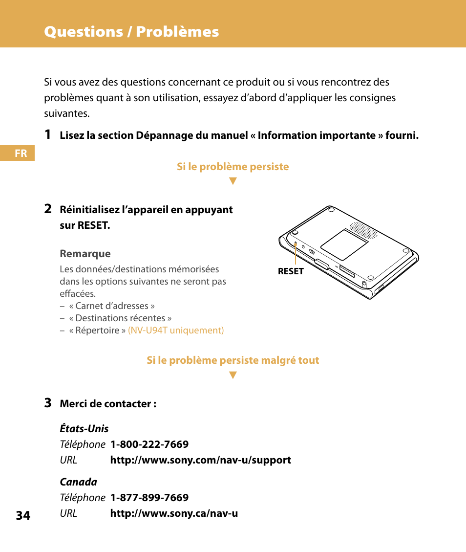 Questions / problèmes | Sony NV-U84 User Manual | Page 68 / 104