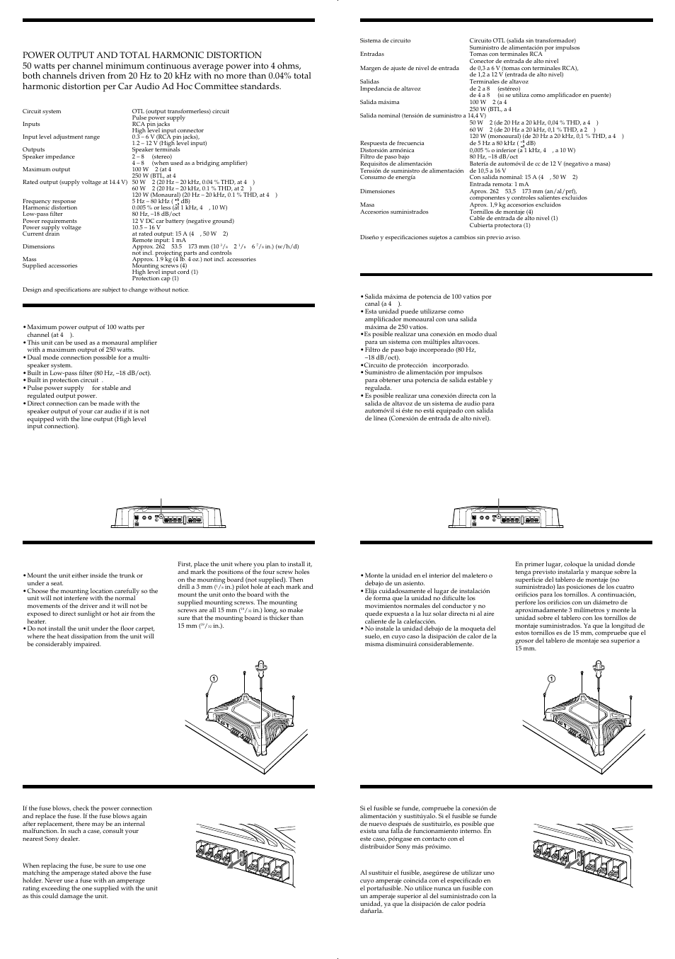 Sony XM-502Z User Manual | 4 pages