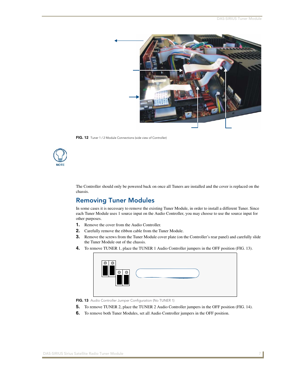 Removing tuner modules, Fig. 12) | AMX DAS-SIRIUS User Manual | Page 11 / 24