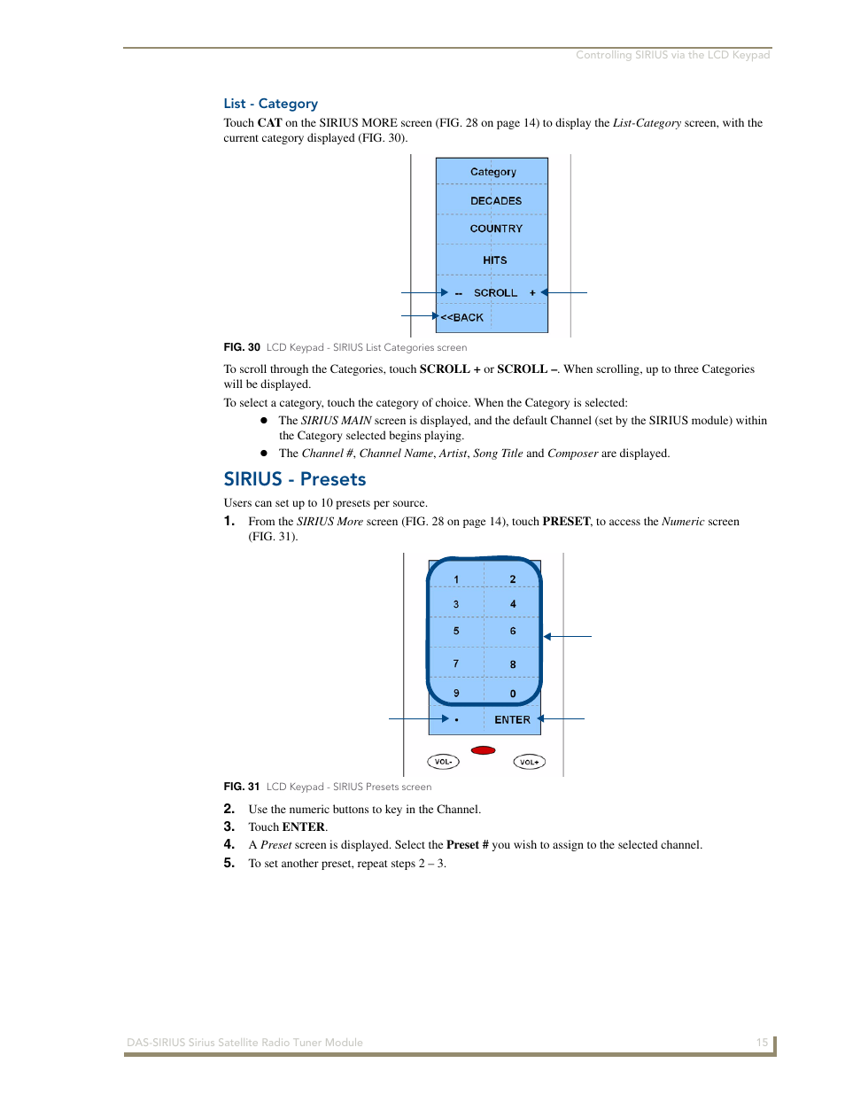 List - category, Sirius - presets | AMX DAS-SIRIUS User Manual | Page 19 / 24
