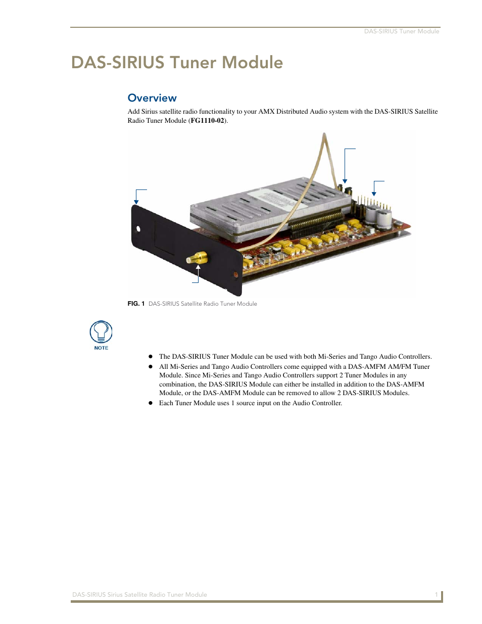 Das-sirius tuner module, Overview | AMX DAS-SIRIUS User Manual | Page 5 / 24