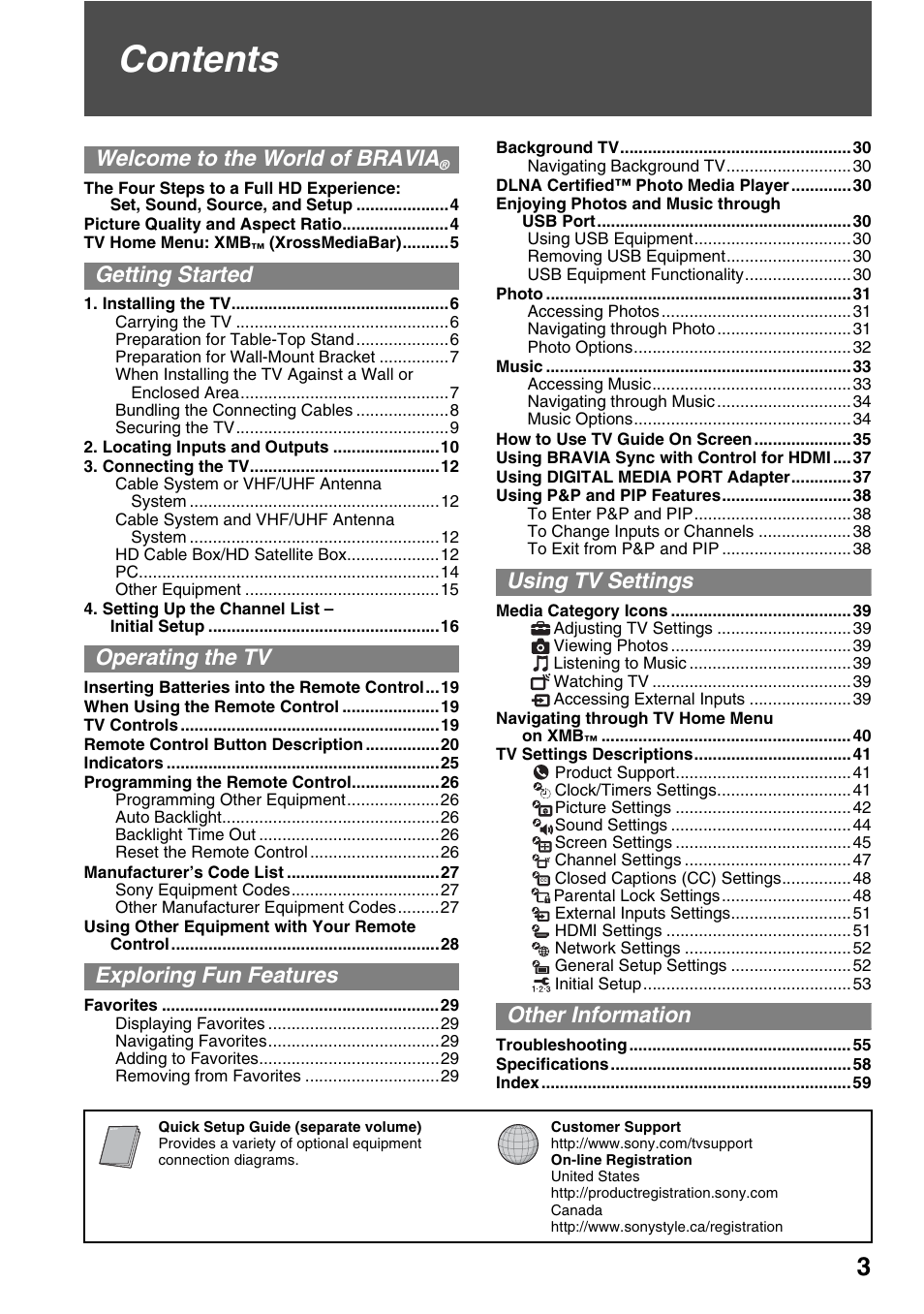 Sony KDL-46Z4100 User Manual | Page 3 / 64