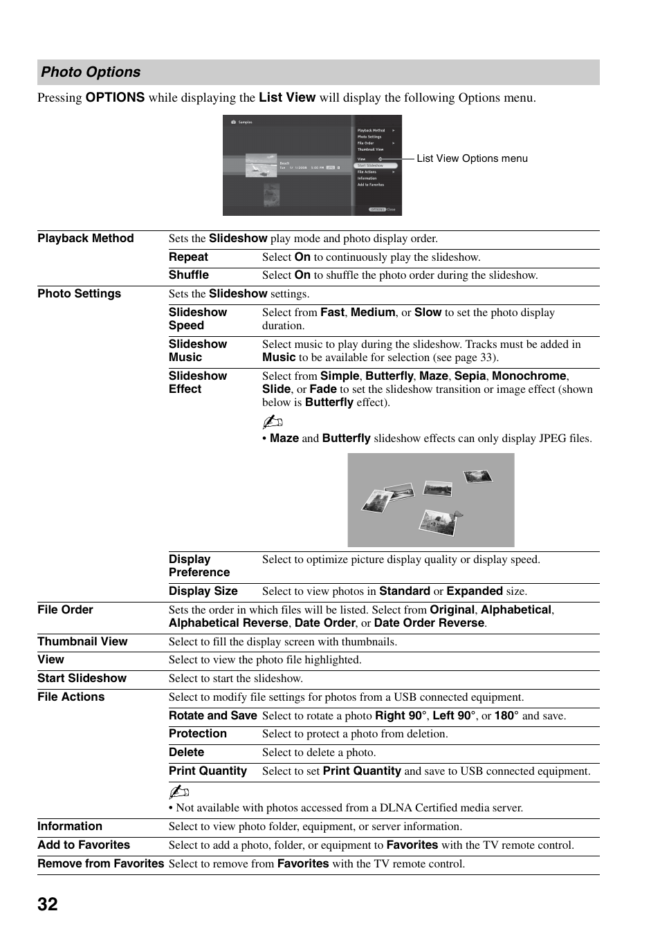 Photo options | Sony KDL-46Z4100 User Manual | Page 32 / 64