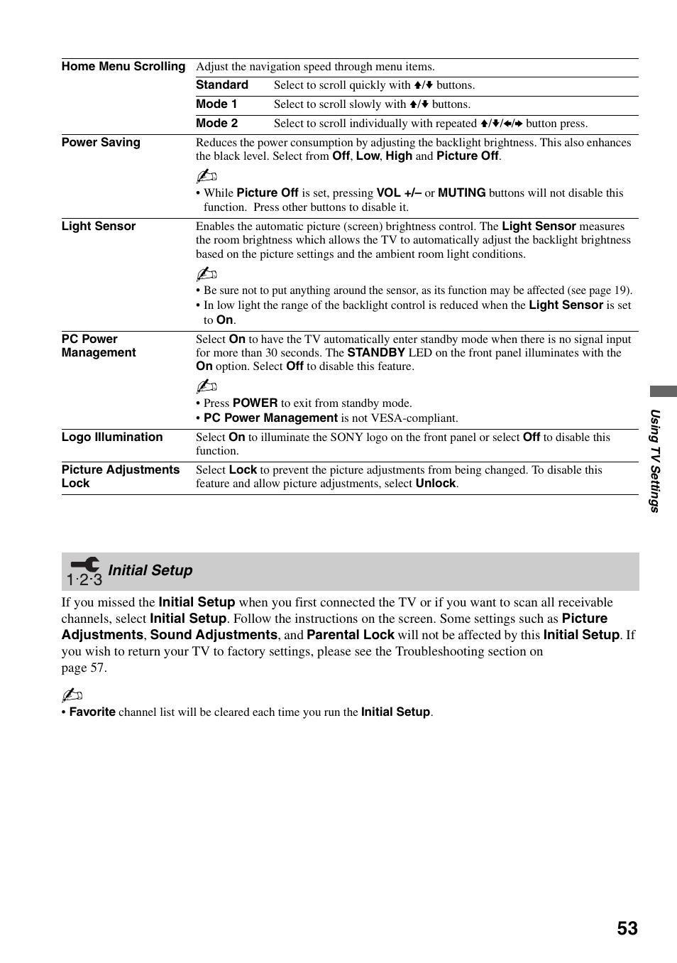 Initial setup | Sony KDL-46Z4100 User Manual | Page 53 / 64