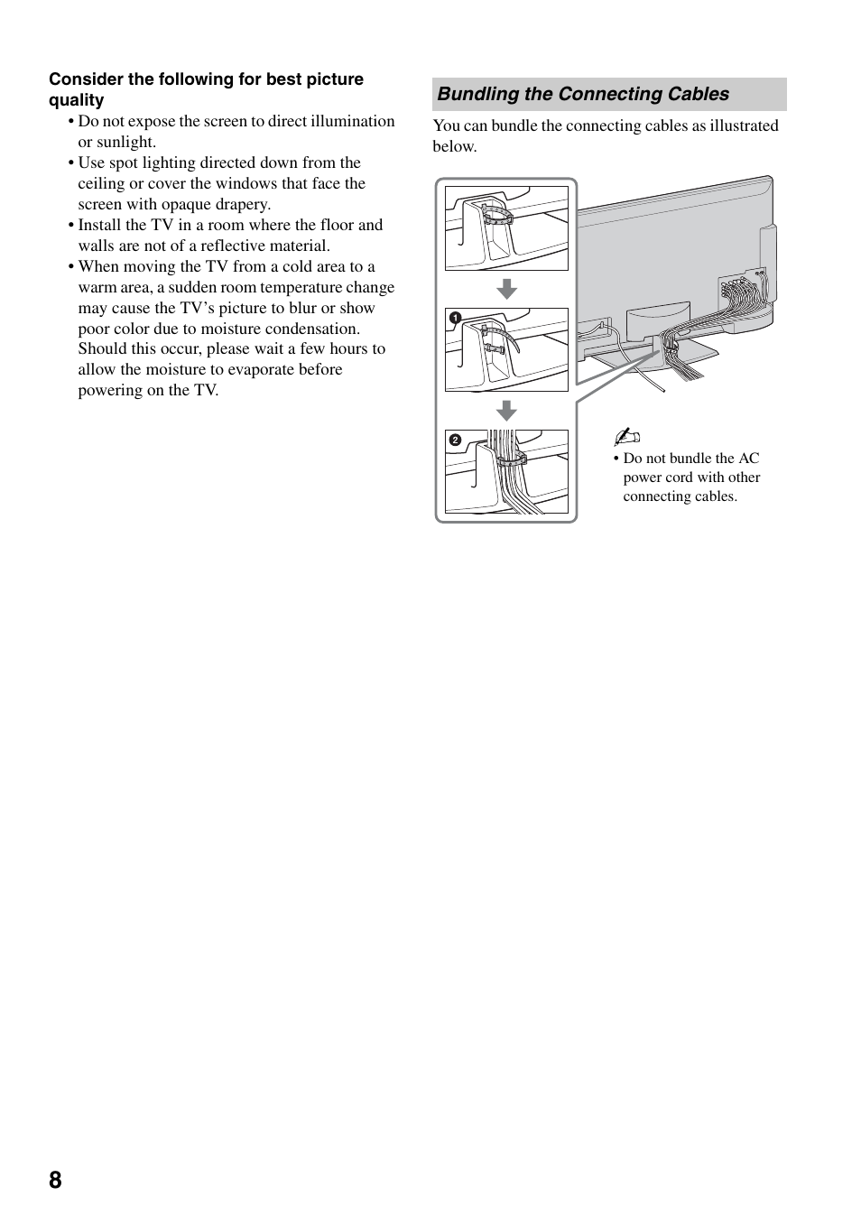 Bundling the connecting cables | Sony KDL-46Z4100 User Manual | Page 8 / 64