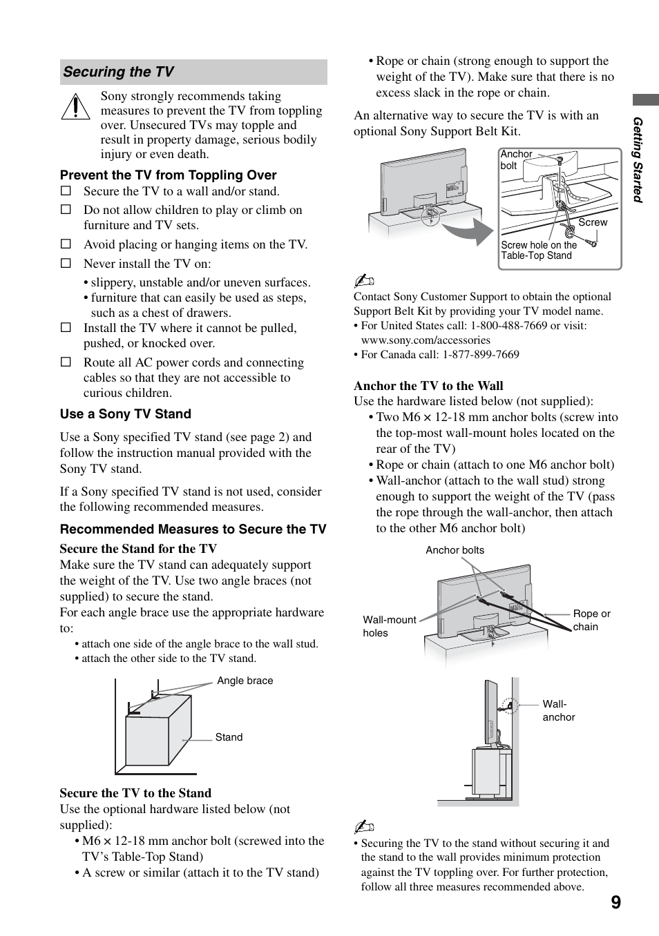 Securing the tv | Sony KDL-46Z4100 User Manual | Page 9 / 64