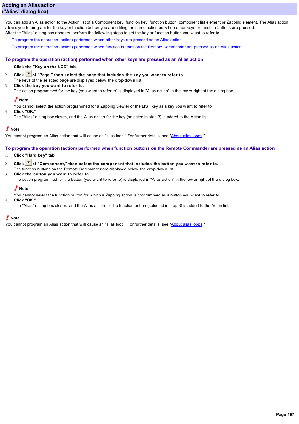 Adding an alias action ("alias" dialog box) | Sony RM-NX7000 User Manual | Page 107 / 117