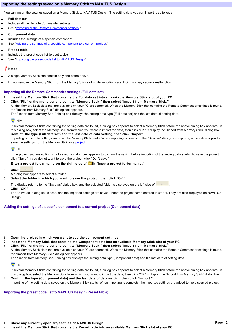 Sony RM-NX7000 User Manual | Page 12 / 117