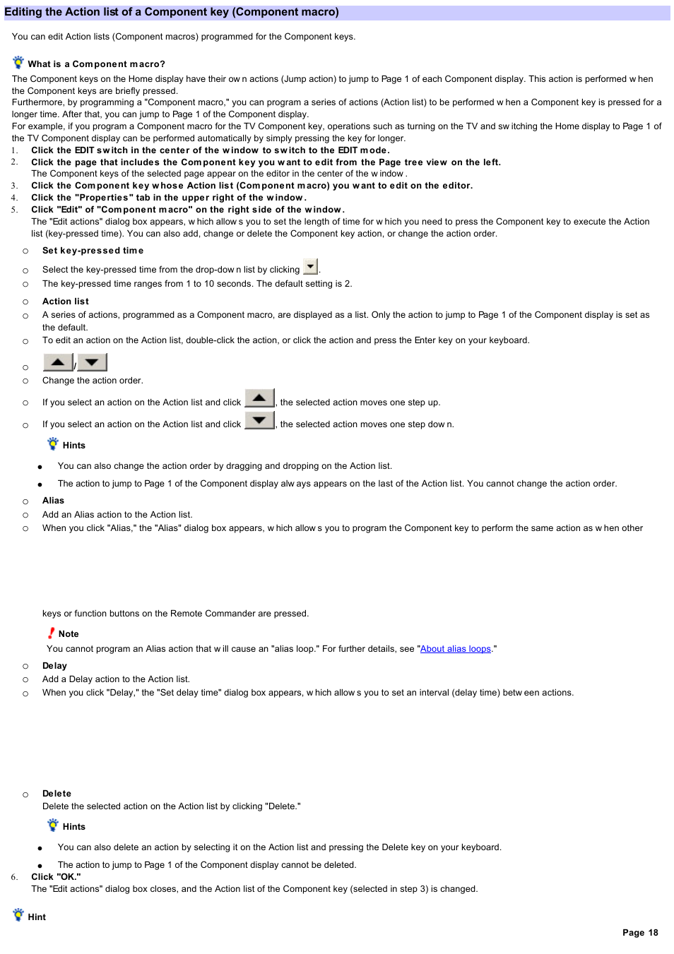 Editing the action list (component macro) | Sony RM-NX7000 User Manual | Page 18 / 117