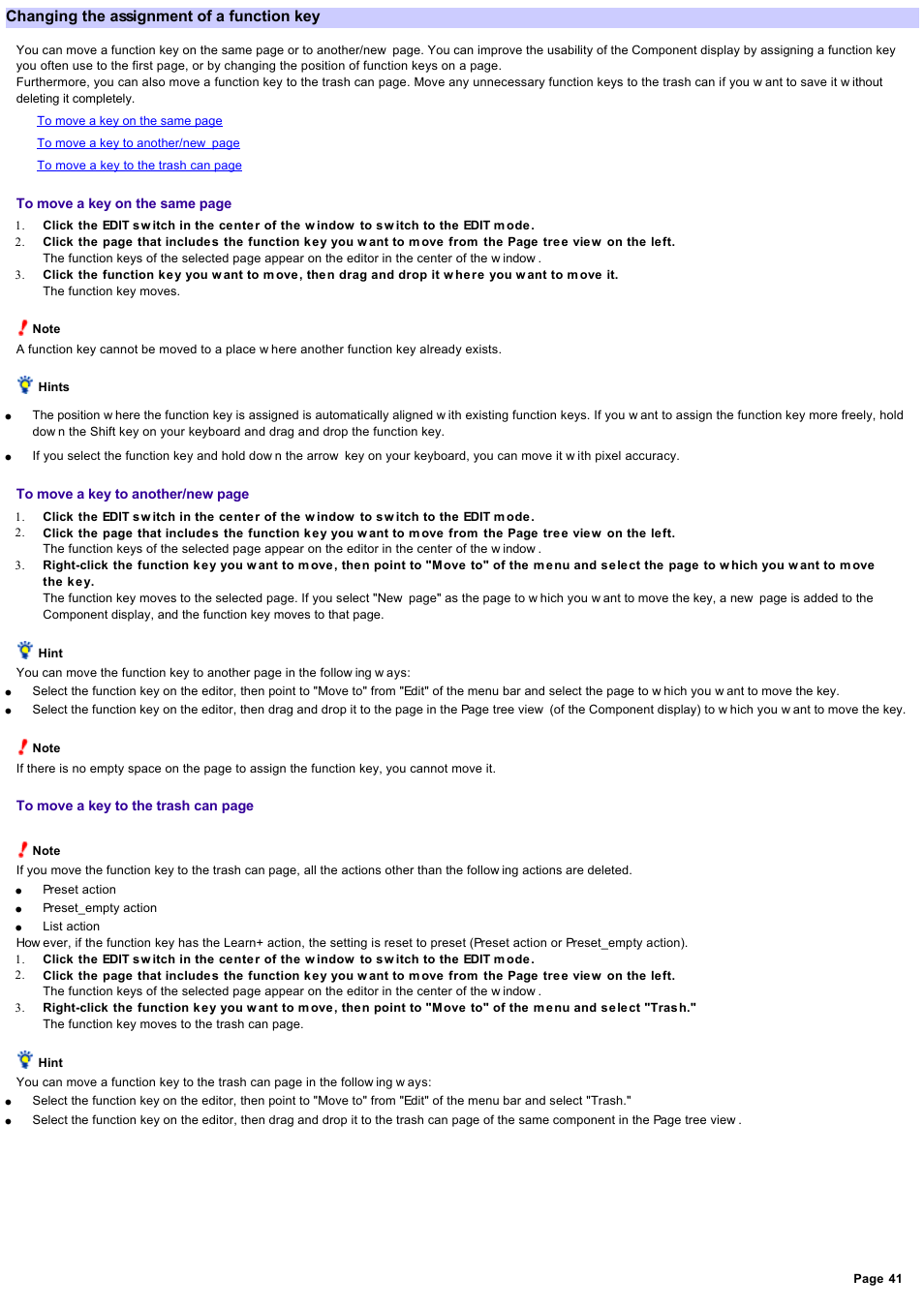 Changing the layout of a function key, Changing the assignment of a function key, Changing the assignment | Sony RM-NX7000 User Manual | Page 41 / 117