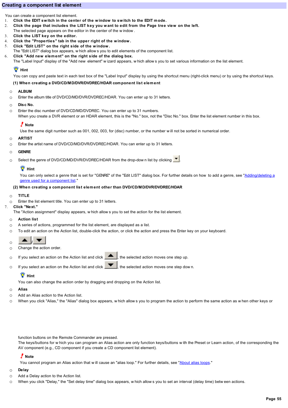 Creating a component list element | Sony RM-NX7000 User Manual | Page 55 / 117