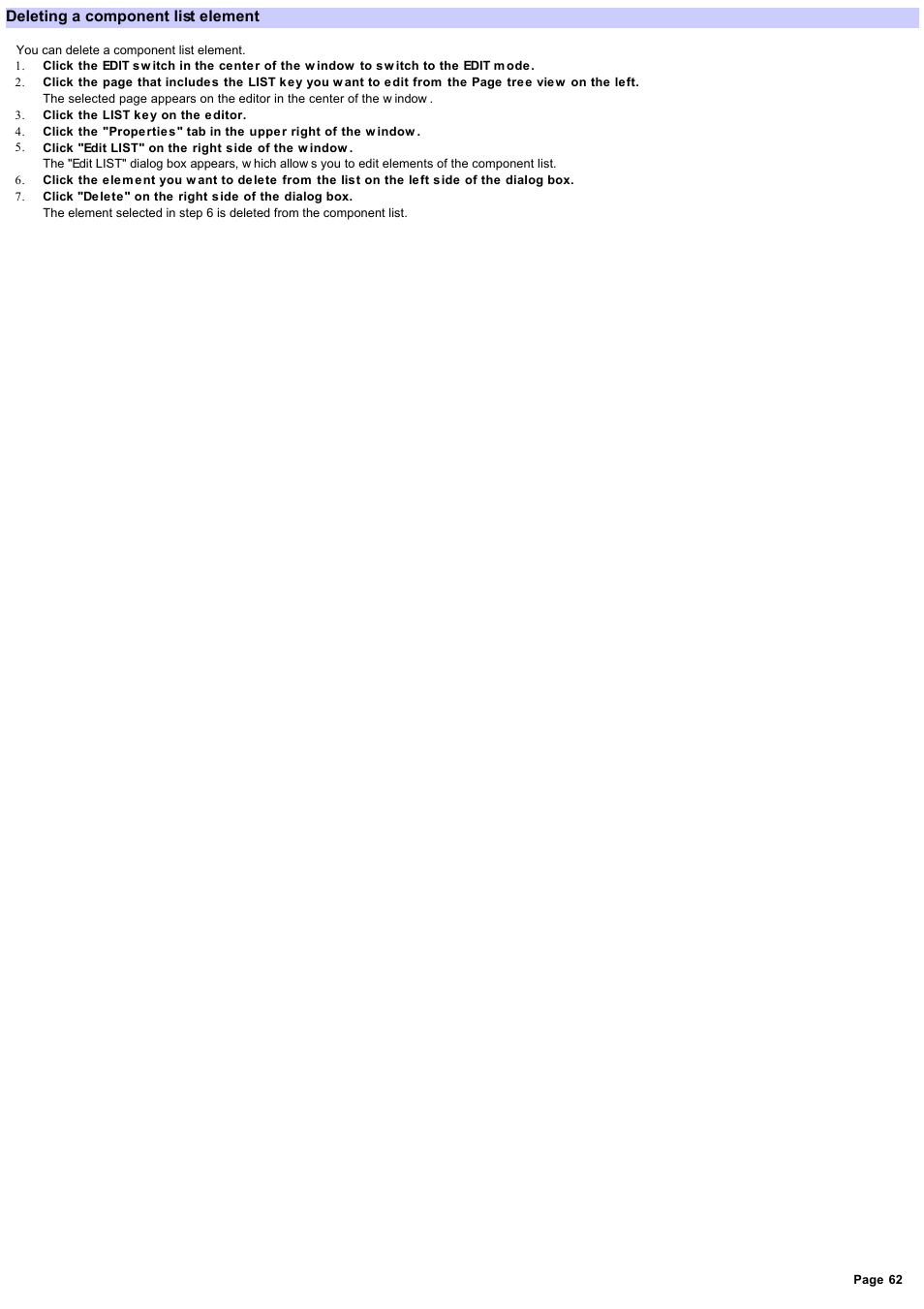 Deleting a component list element | Sony RM-NX7000 User Manual | Page 62 / 117