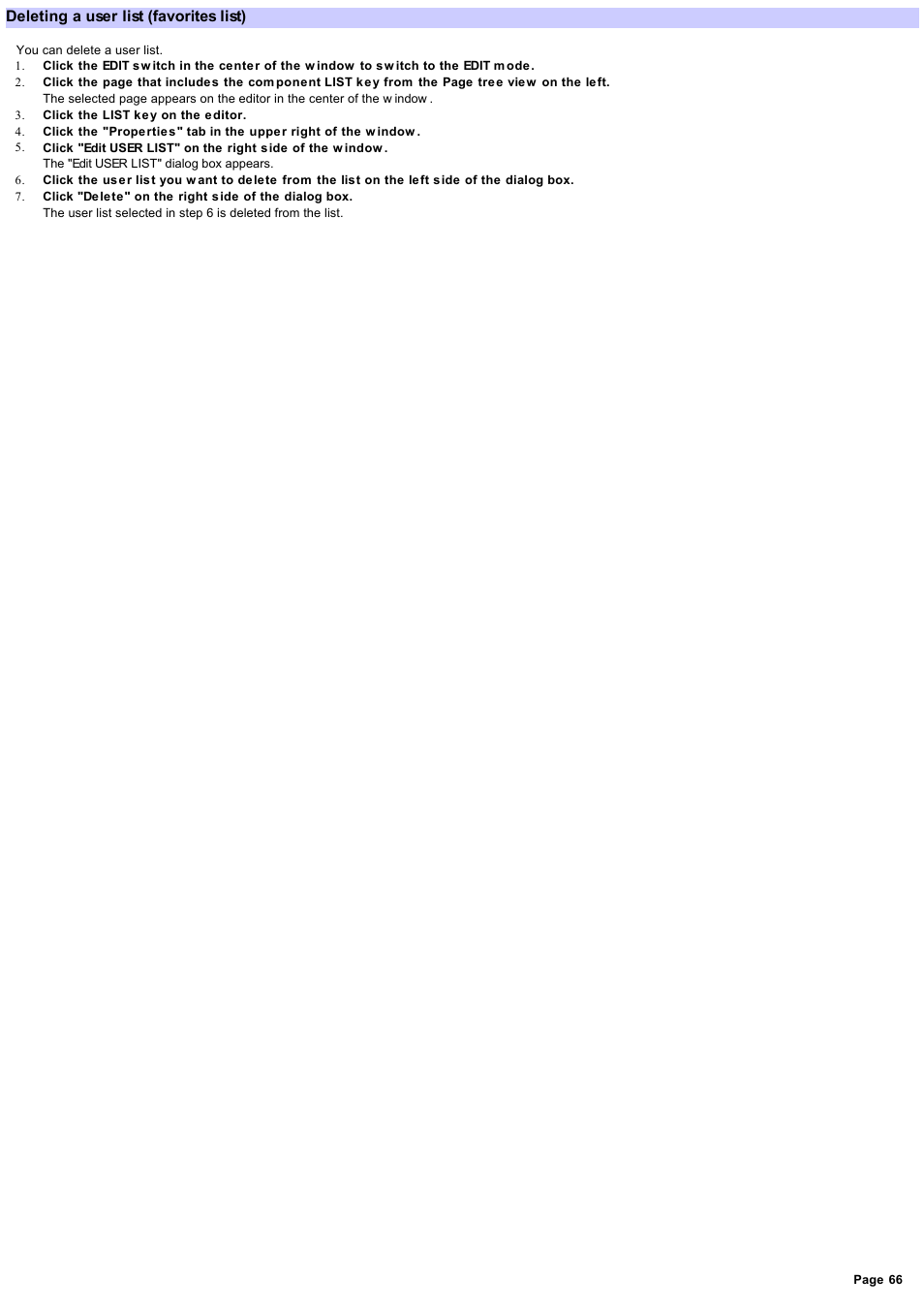 Deleting a user list (favorites list), Deleting a user list | Sony RM-NX7000 User Manual | Page 66 / 117