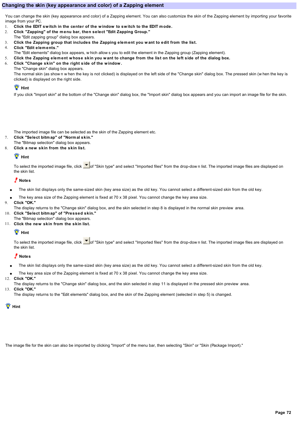 Changing the skin (key appearance and color) | Sony RM-NX7000 User Manual | Page 72 / 117